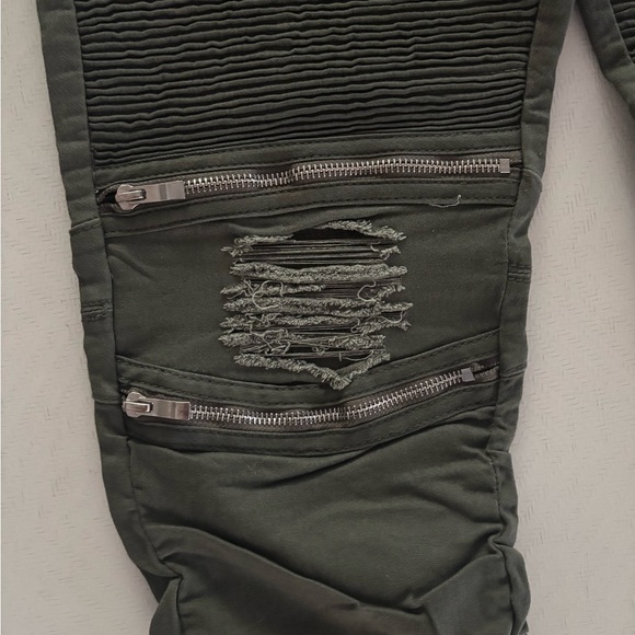Stylish Olive Green Biker Jeans - Picture 7 of 10